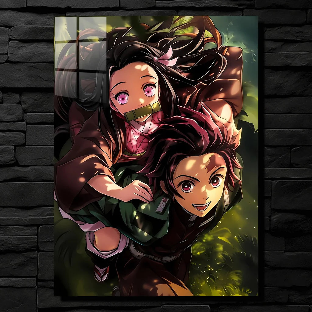 Nezuko Tanjiro Running Metallic Poster